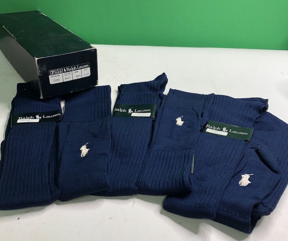 Vintage Polo Ralph Lauren SOCKS 6 PAIR 10.5 Navy Style No. 7100 Boxed Set